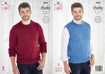 King Cole 5820 Knitting Pattern Mens Round Neck Sweater and Slipover in King Cole Big Value Chunky